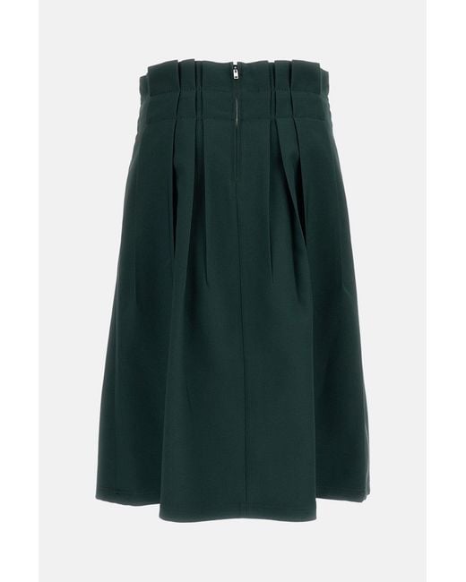 Marni Green Pleated Fabric Midi Skirt
