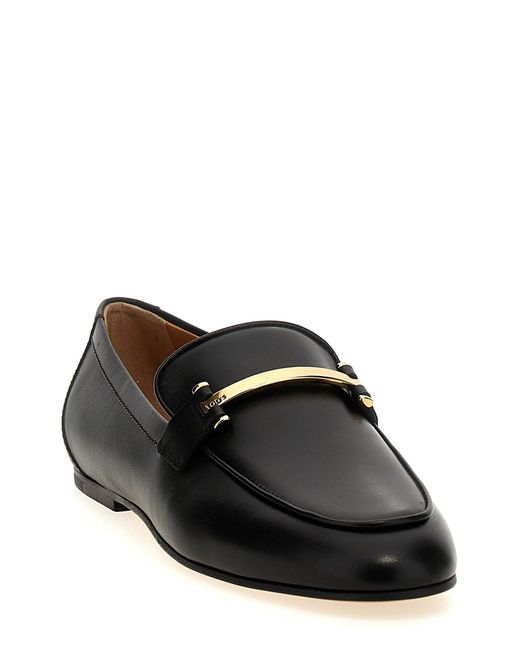 Tod's Black Calfskin Loafers With Metallic Band