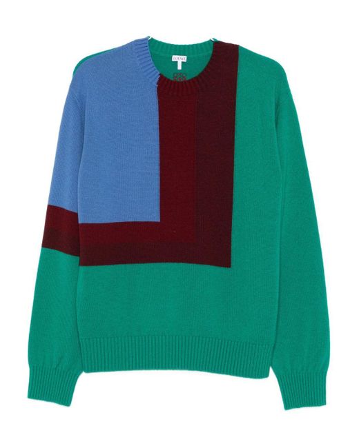 Loewe Green Wool Crewneck Sweater for men