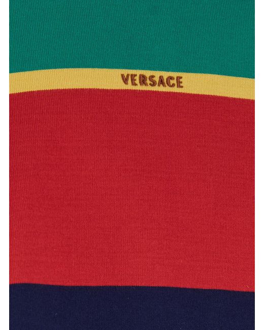 Versace Blue 'Strips' Multicolored Sweatshirt With Classic Collar Long Sleeves for men