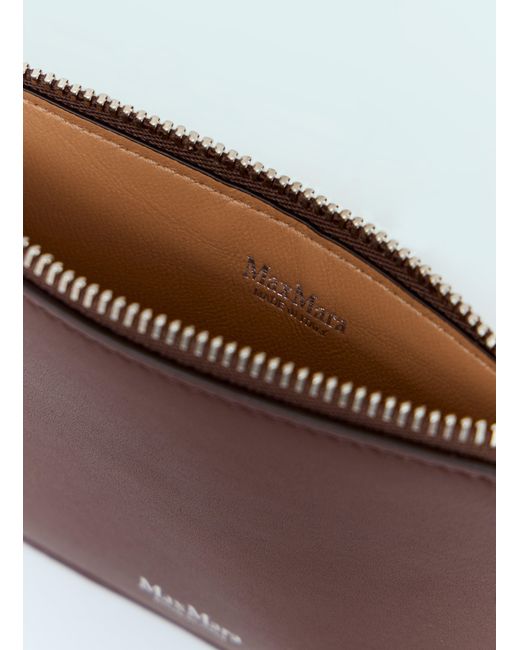Max Mara Brown Embossed Logo Leather Cardholder