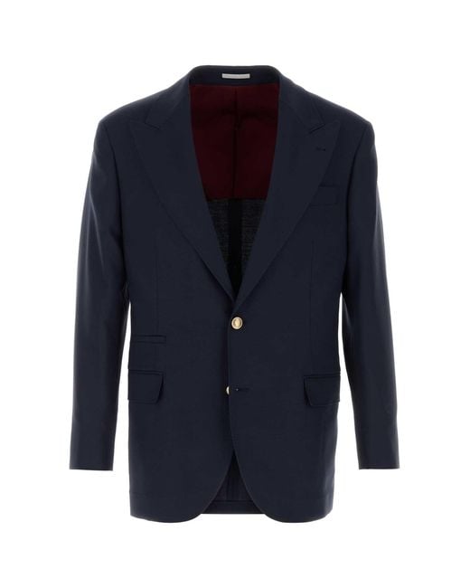 Brunello Cucinelli Blue Wool Blazer for men