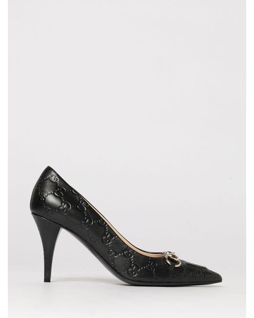 Gucci Black Erin Leather Pumps With Gg Monogram