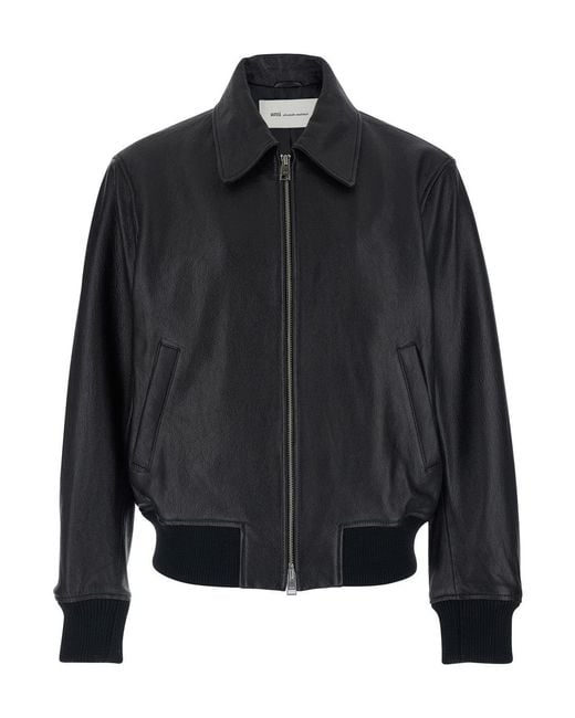 AMI Black Jacket With Front Zip Closure And Long Sleeves for men