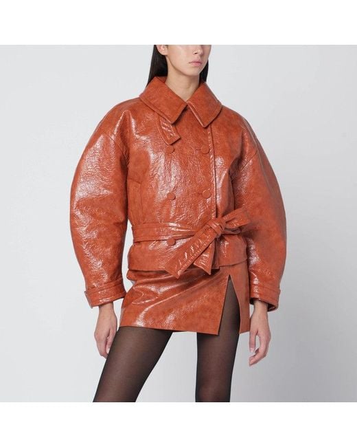 ANDAMANE Orange Tan Leather-Effect Belted Jacket