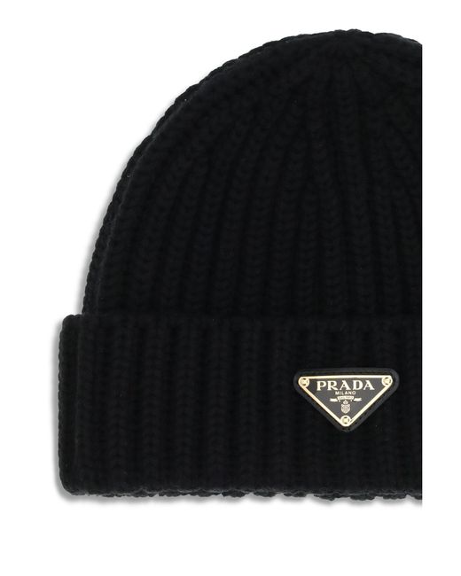 Prada Black Virgin Wool Beanie Hat