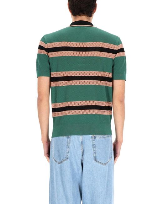 Dries Van Noten Green Mesh Polo Shirt for men