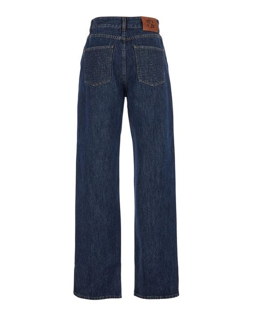 Fendi Blue Five-Pocket Jeans With Logo Patch On The Back