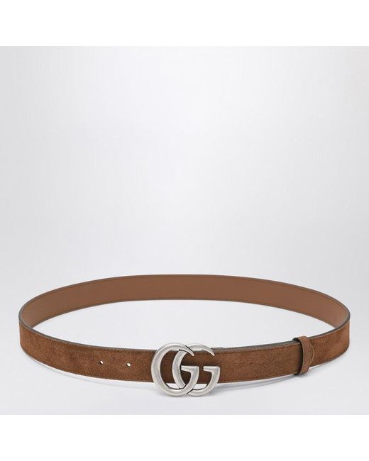 Gucci Brown Hazelnut Suede Belt With Gg Marmont Buckle for men