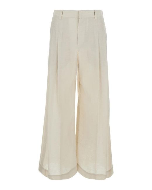 Brunello Cucinelli White Wide Leg Pants With Monil Detail On The Back