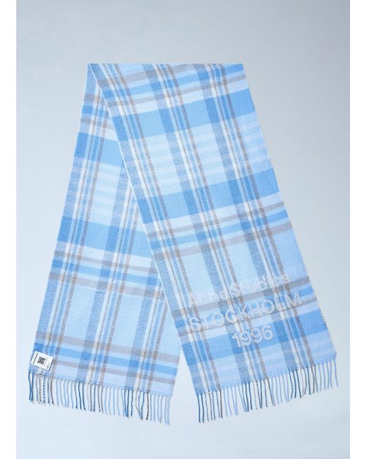 Acne Blue Plaid Wool Scarf