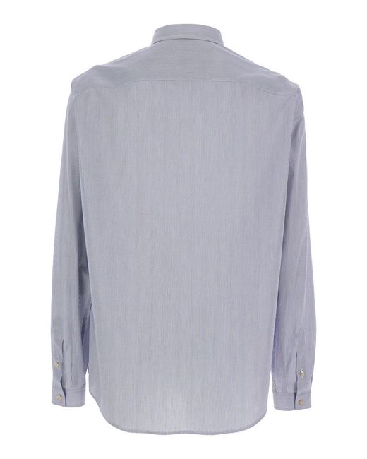 Valentino Blue Light Shirt With Classic Collar And All-Over Striped Motif for men