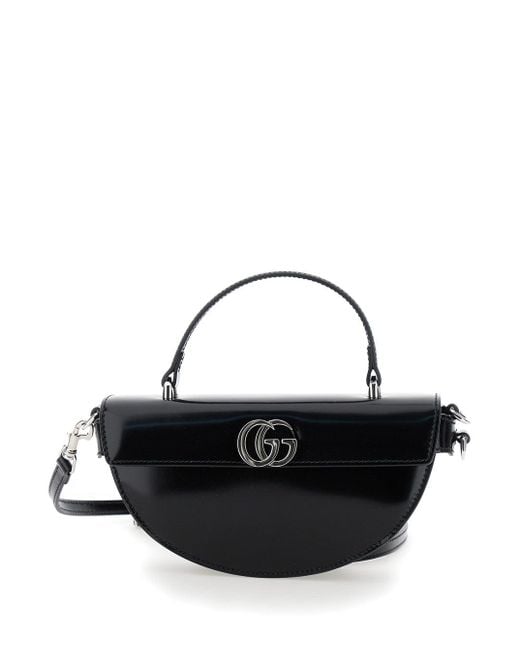 Gucci Black Half Moon Shaped Handbag With Double G Logo Plaque On The Front And Removable Shoulder Strap
