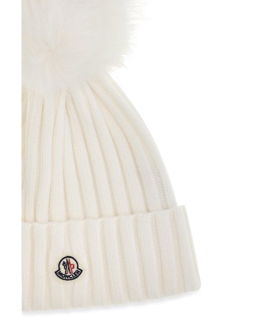 Moncler White Wool Hat With Pon Pon