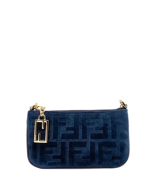 Fendi Blue 'Ff' Denim Mini Flat Pouch