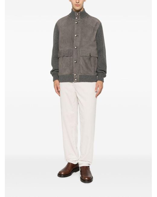 Brunello Cucinelli Gray Padded Leather Jacket for men