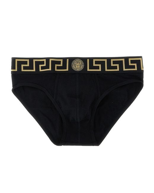 Versace Black 2-Pack Briefs With 'Greca' Pattern for men