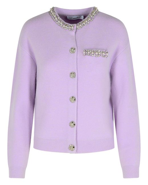 Self-Portrait Purple Self Portrait 'Crystal' Lilac Viscose Blend Sweater