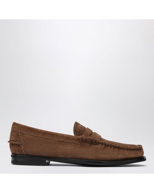 Prada Brown Cacao Aged-Effect Suede Loafers for men