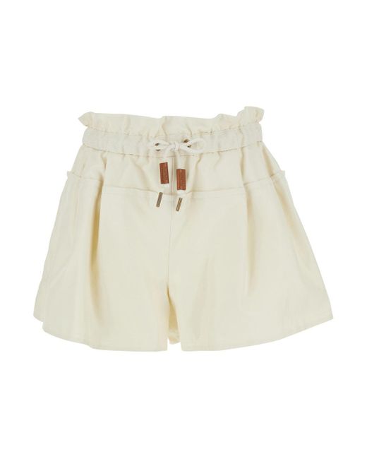 Moncler White Shorts With Layered Design And Drawstring On The Front for men