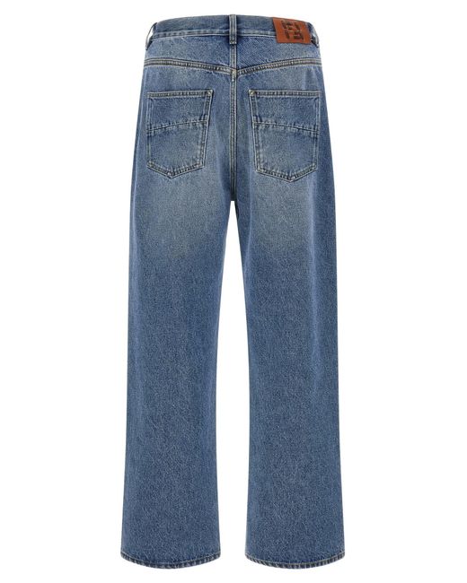 Fendi Blue 'Ff' Patch Jeans Saddlery for men