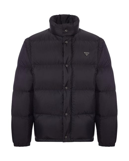 Prada Blue Padded Down Jacket With Triangular Logo for men