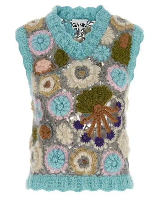 Ganni Blue Wool Sleeveless Jacket