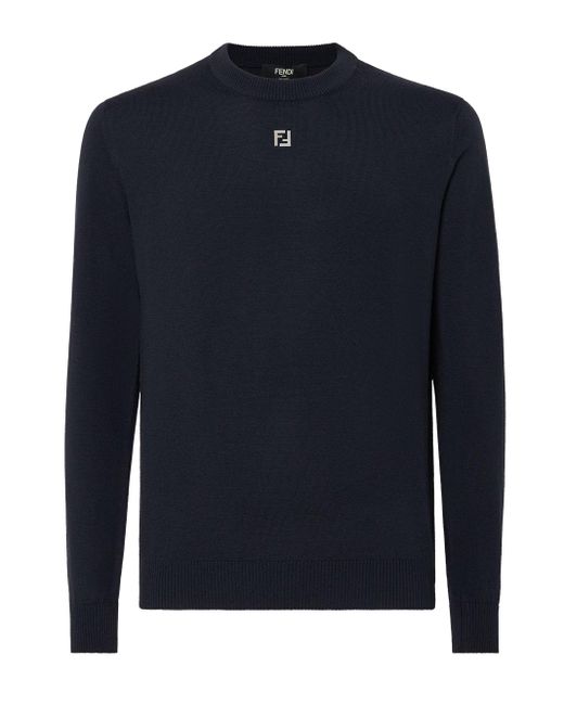 Fendi Blue Wool Sweater for men