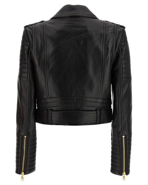 Balmain Black Leather Jacket Puffer Jackets