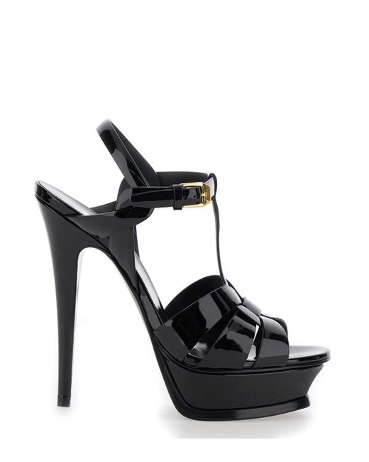 Saint Laurent Black 'Tribute' Sandals With Logo for men