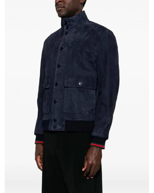 Gucci Blue Leather Bomber Jacket for men