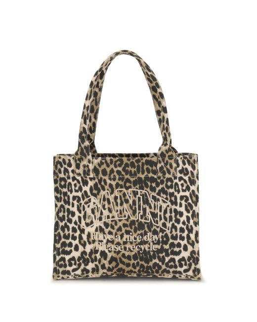 Ganni White Leopard Print Tote Bag
