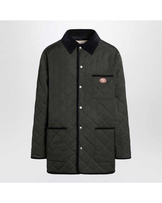 Valentino Black Quilted Jacket With V Logo Patch for men