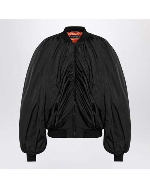 Balenciaga Women's Black Draped Bomber Jacket