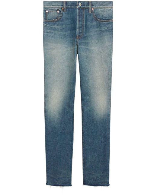 Gucci Blue Mid-Rise Straight-Leg Raw-Cut Jeans for men