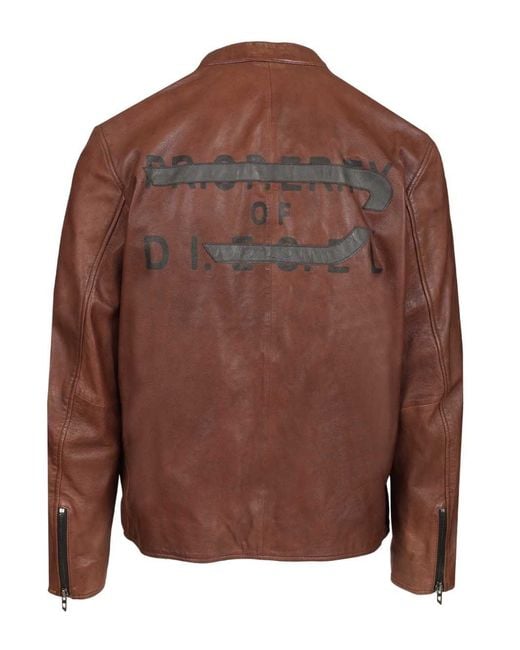DIESEL Brown Leather Jacket for men