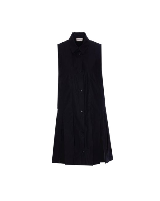 Moncler Black Cotton And Silk Mini Shirt Dress