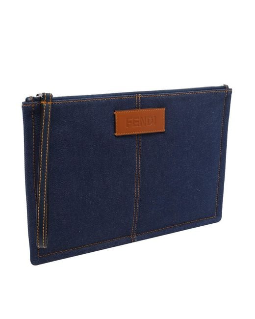 Fendi Blue Medium Flat Pouch for men