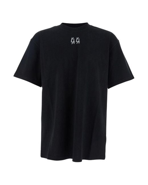 44 Label Group Black Crewneck T-Shirt With Logo On The Front And Maxi Logo On The Rear for men