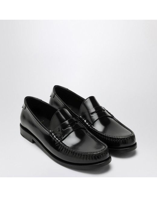 Saint Laurent Black Leather Loafer With Monogram
