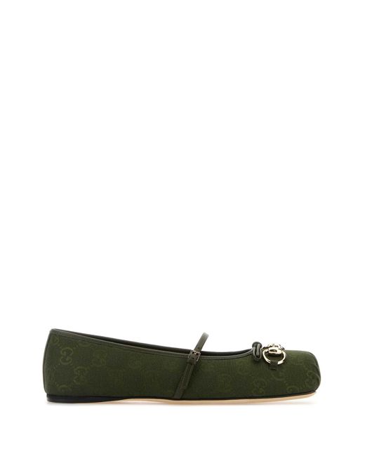 Gucci Green Dark Gg Fabric Ballerinas