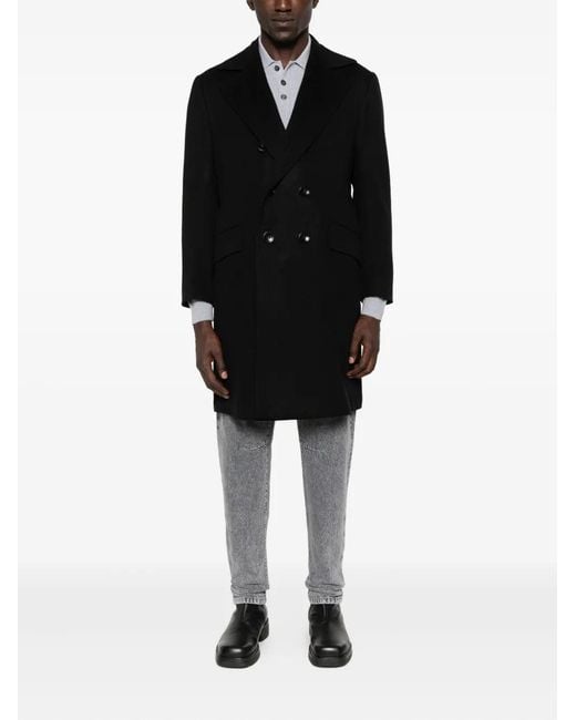 Kiton Black Double-Breasted Coat for men