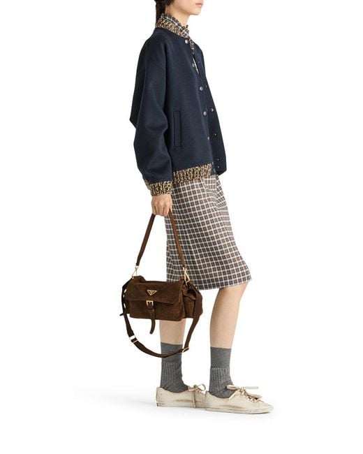 Prada Brown Explore Medium Suede Shoulder Bag