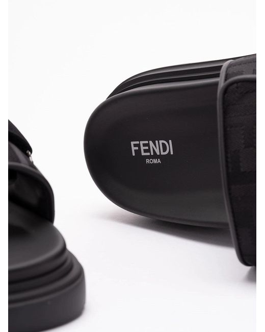 Fendi Black 'Ff' Slides for men