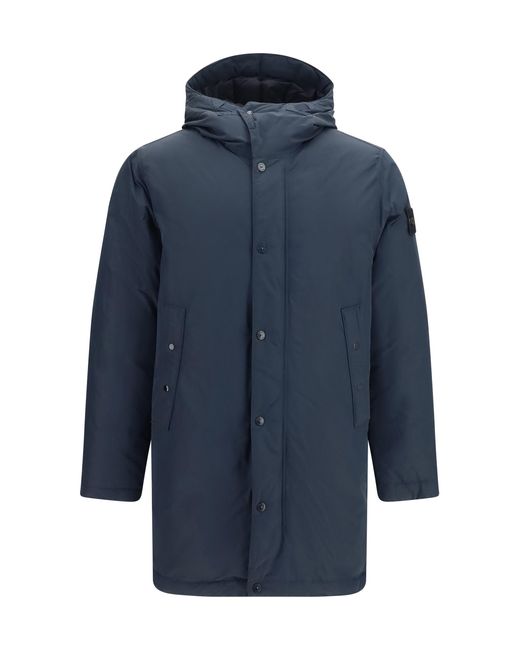 Stone Island Blue Long Down Jacket for men