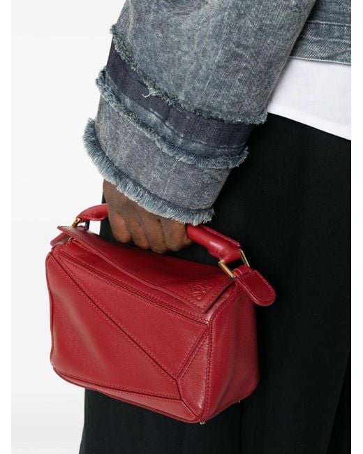 Loewe Red Puzzle Featherlight Mini Leather Handbag