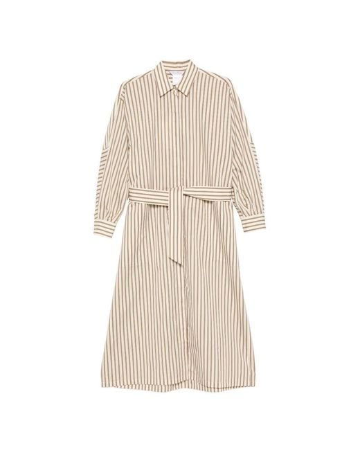 Max Mara Natural Striped Silk Blend Dress
