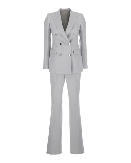 Tagliatore Gray Double-Breasted Suit With Golden Buttons for men