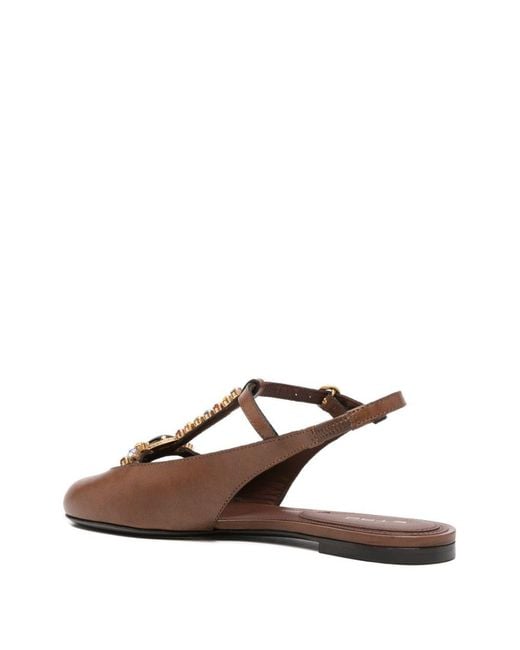 Etro Brown Flat Sling-Back Calf Leather + Strass