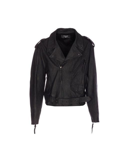 Balmain Black Cowskin Biker Jacket for men